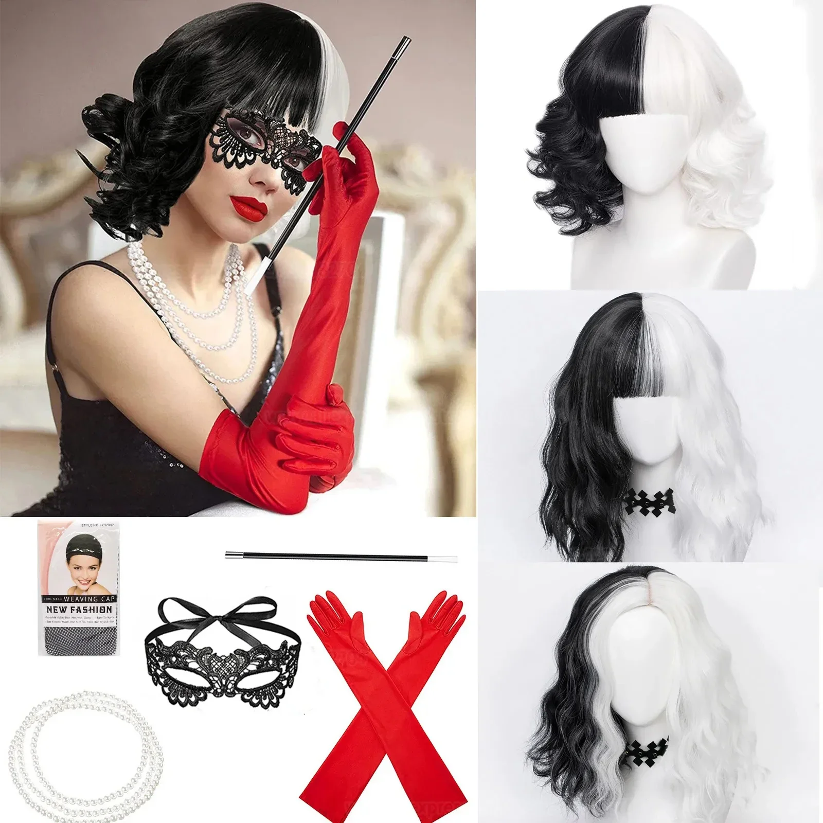 Heat Resistant Glove - Anime Cruella De Vil Cosplay Pruik