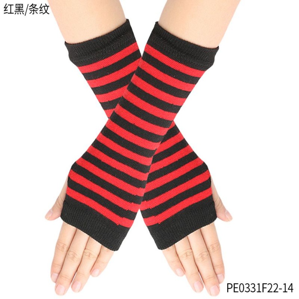 Fingerless Glove Knit - PESENAR Rood Zwart Gestreepte Vingerloze Handschoenen