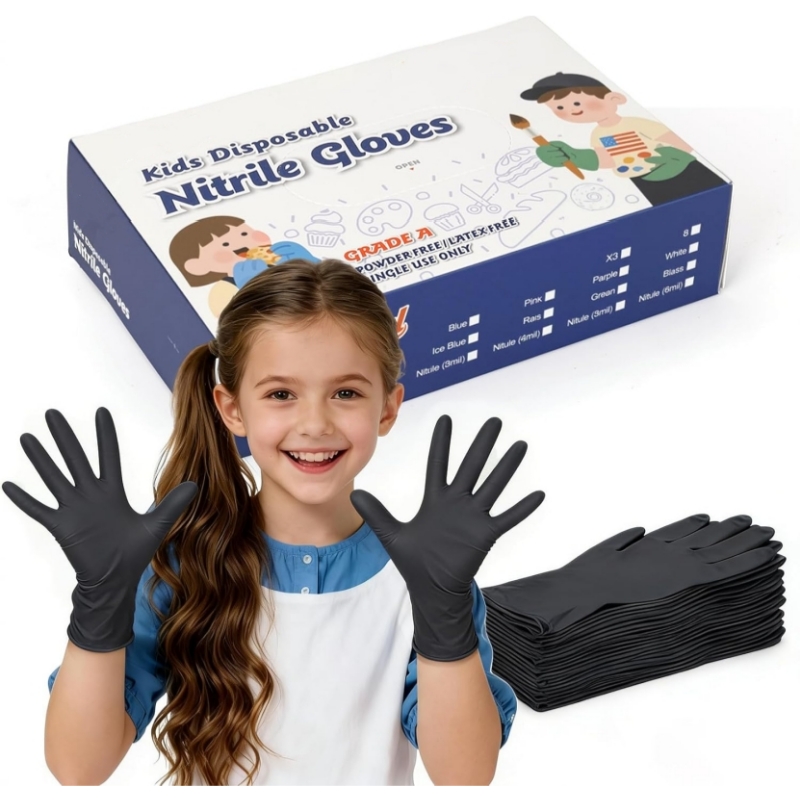 Latex Disposable Glove - Kinderen Zwarte Nitril Wegwerphandschoenen voor 4-12