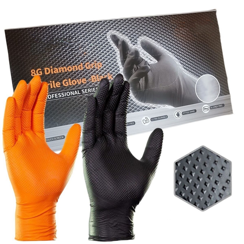 Nitrile Mechanic Glove - 8Mil dikke, zware veiligheidswerkhandschoenen, diamanttextuur, zwart