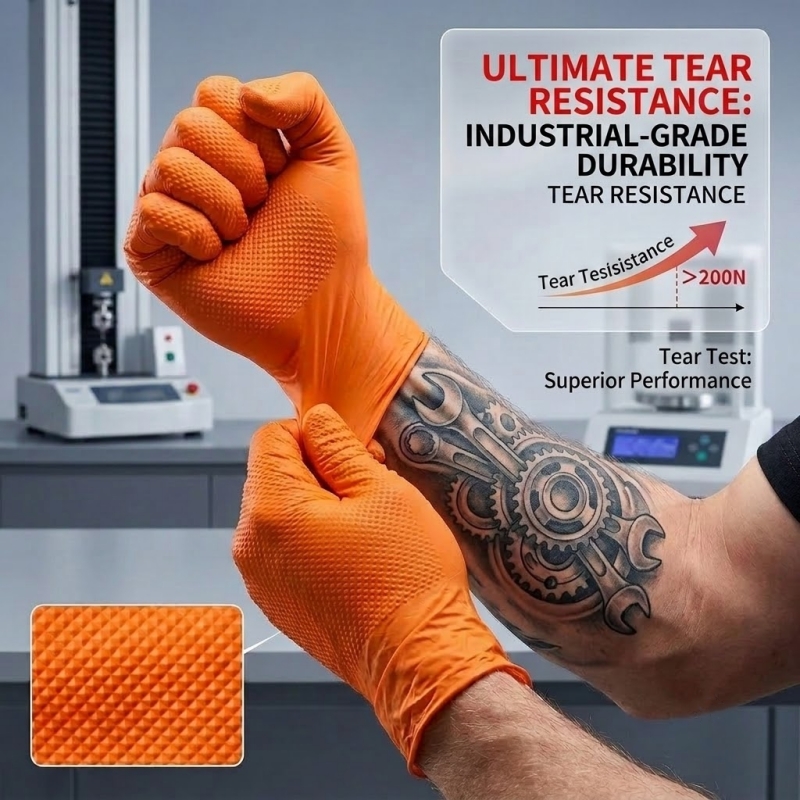Zware oranje nitril handschoen - Nitrile Mechanic Glove recensie en prijs