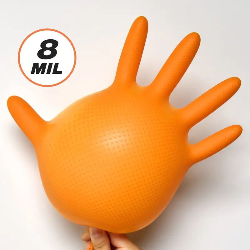 Zware oranje nitril handschoen - Nitrile Mechanic Glove recensie en prijs